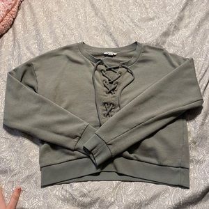 Cropped Lace Up American Eagle Pullover